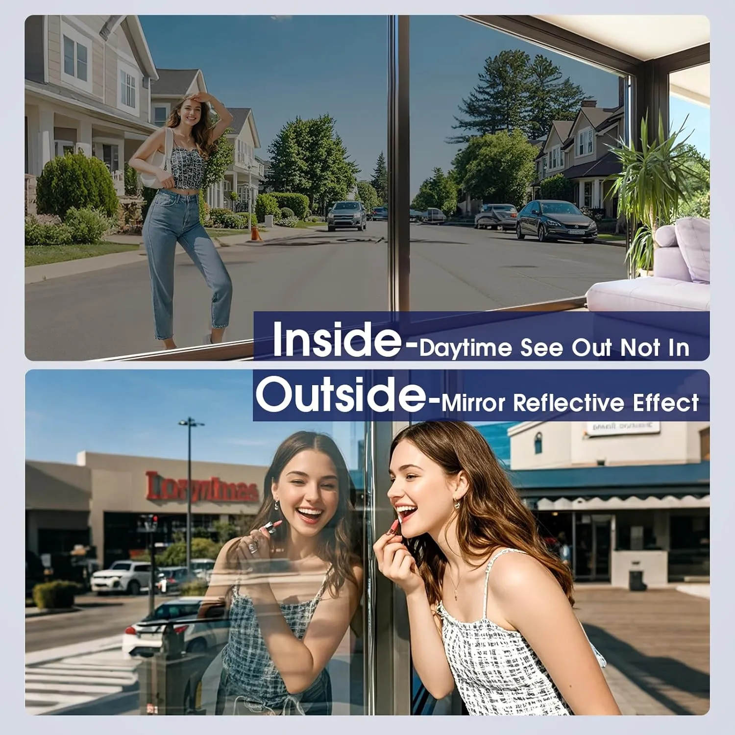 Windimiley One Way Privacy Window Film, Reflective Window Tint for Home, Heat Control Sun Blocking Mirror Window Film See Out Not in Door Window Covering with 3 Tools (23.6Inch x 9.8Feet, Black)