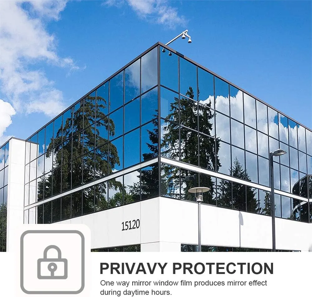 Window Privacy Film One Way Daytime Mirror Tint Treatments UV Heat Control Vinyl Stickers Sun Block Glass Paper Door Covering Reflective 23.6 Inch x 6.5 Feet Black Silver