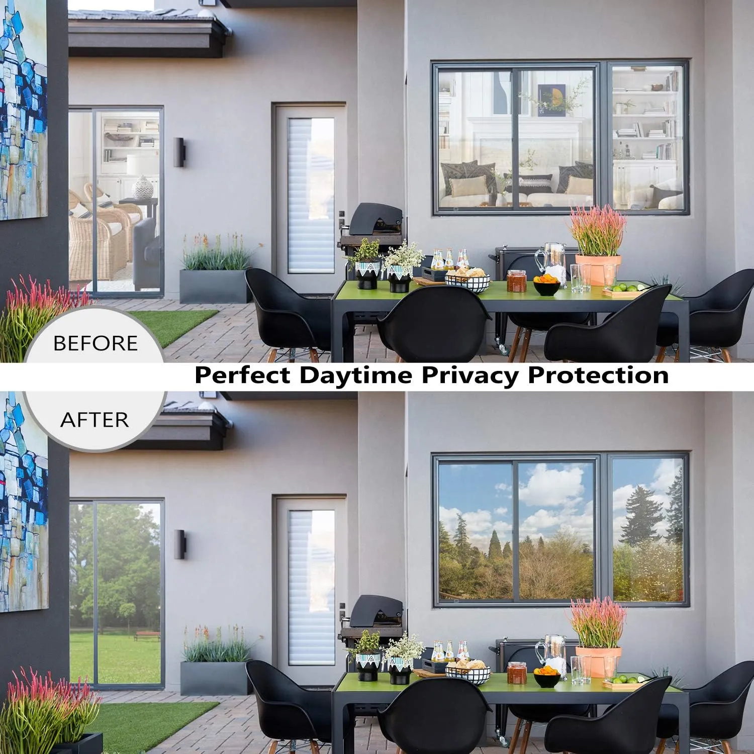 Window Tint for Home One Way Daytime Privacy Window Film Heat Control Sun Blocking Anti UV Non-Adhesive Static Cling Reflective Mirror Glass Film for Home Office, Black Silver, 23.6 Inch x 13.1 Feet