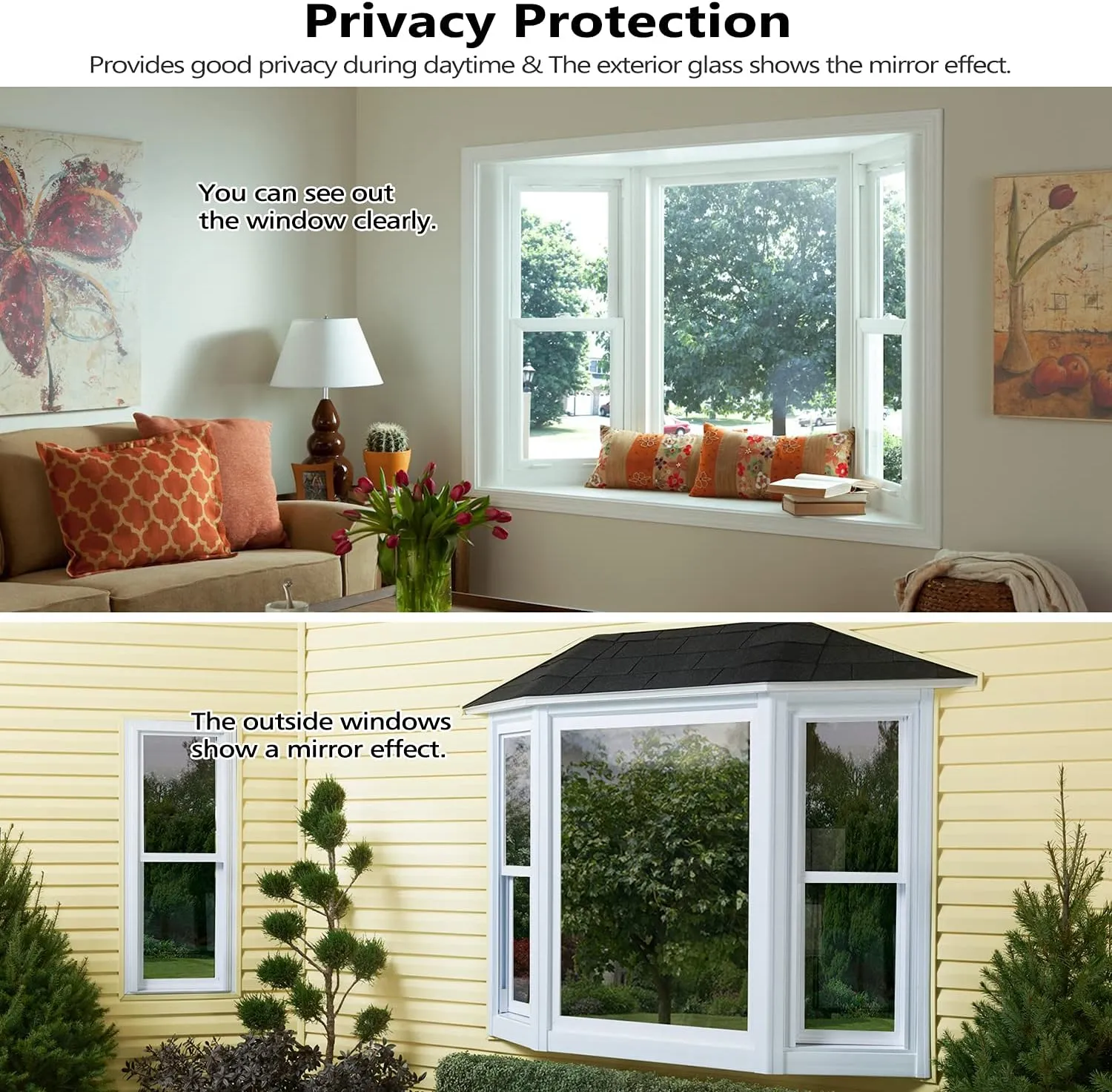 Window Tint for Home One Way Daytime Privacy Window Film Heat Control Sun Blocking Anti UV Non-Adhesive Static Cling Reflective Mirror Glass Film for Home Office, Black Silver, 23.6 Inch x 13.1 Feet