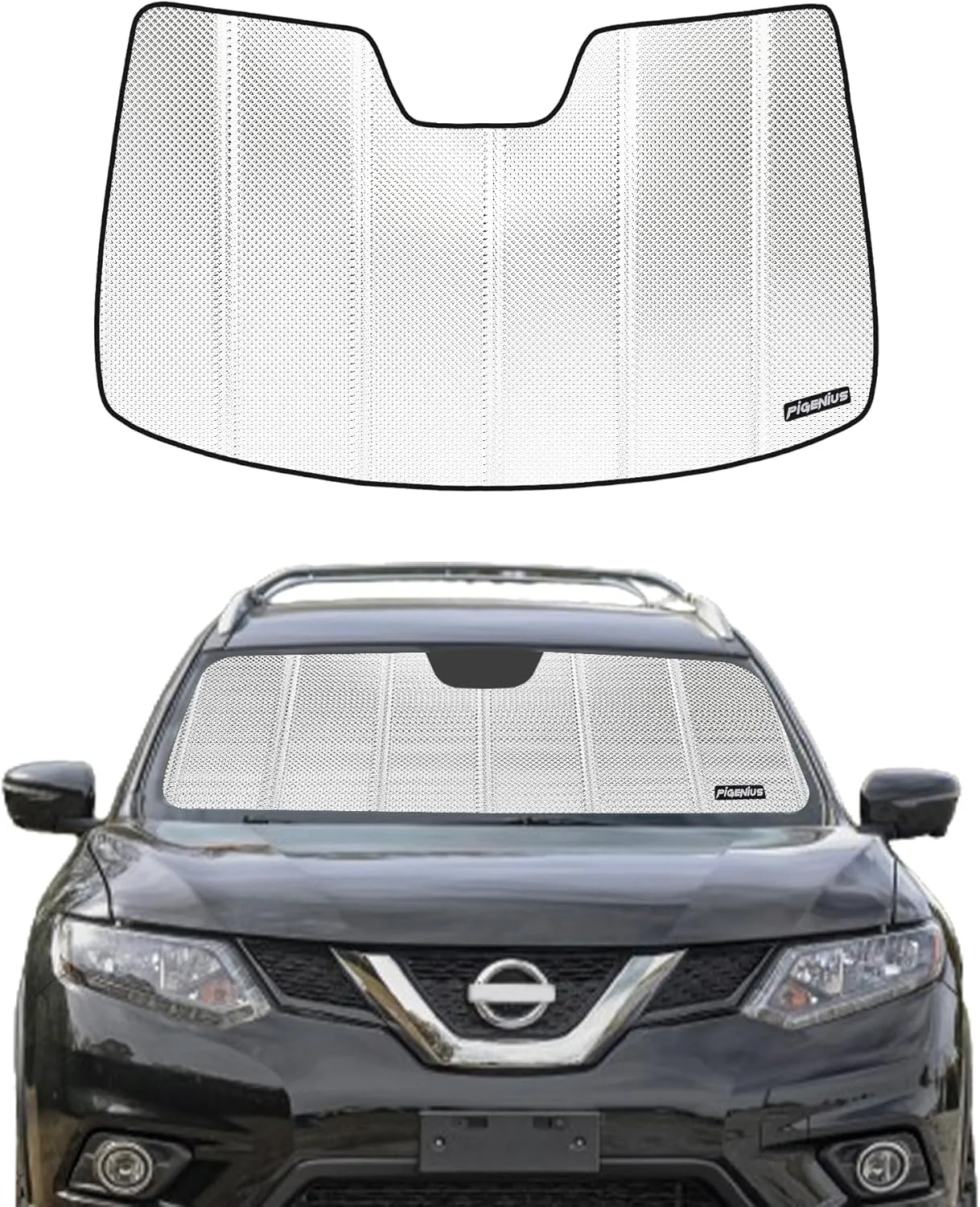 Windshield Sun Shade for 2014-2020 Nissan Rogue Without Rearview Mirror Mounted Camera. Front Window Sunshade with Storage Bag