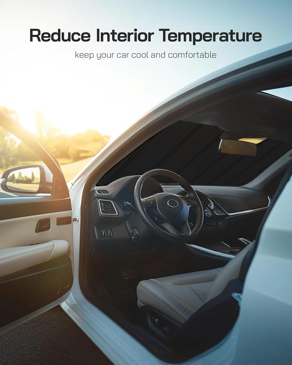 Windshield Sun Shade for 2014-2020 Nissan Rogue Without Rearview Mirror Mounted Camera. Front Window Sunshade with Storage Bag
