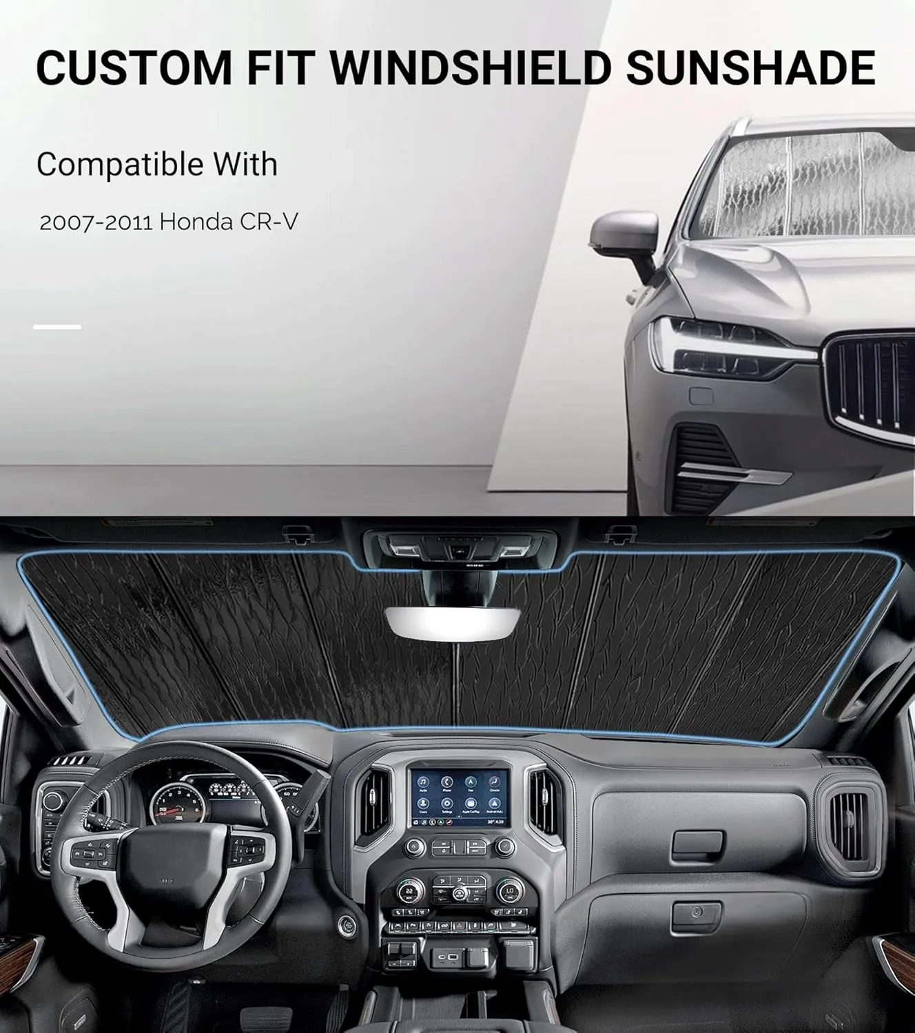 Windshield Sun Shade for Honda CR-V 2007-2011,Front Window Sunshade Shield,2-in-1 Reflective Sun Shade,Silver for Summer, Black for Winter