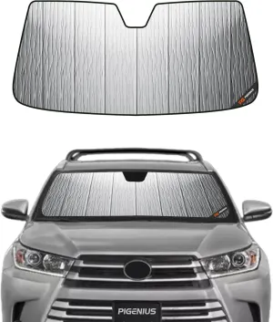 Windshield Sun Shade for Toyota Highlander 2014-2019,Front Window Sunshade Shield,2-in-1 Reflective Sun Shade,Silver for Summer, Black for Winter