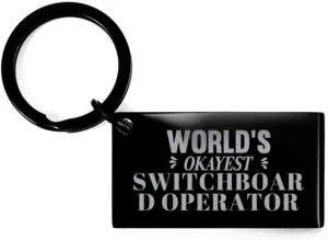 Wolrd's Okayest Switchboard Operator Keyring, Gifts for Switchboard Operator Mothers day Fathers Day, Switchboard Operator Birthday Christmas Graduation Unique Gifts, Engraved Keychain for Switch