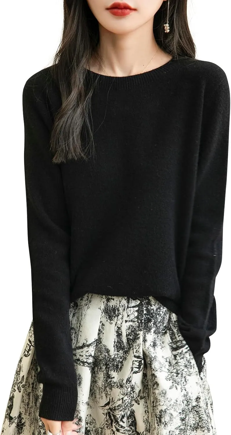 Women's 100% Merino Wool 2025 Fall Winter First-Line Ready to Wear Long Sleeve Seamless Knit Crewneck Sweater