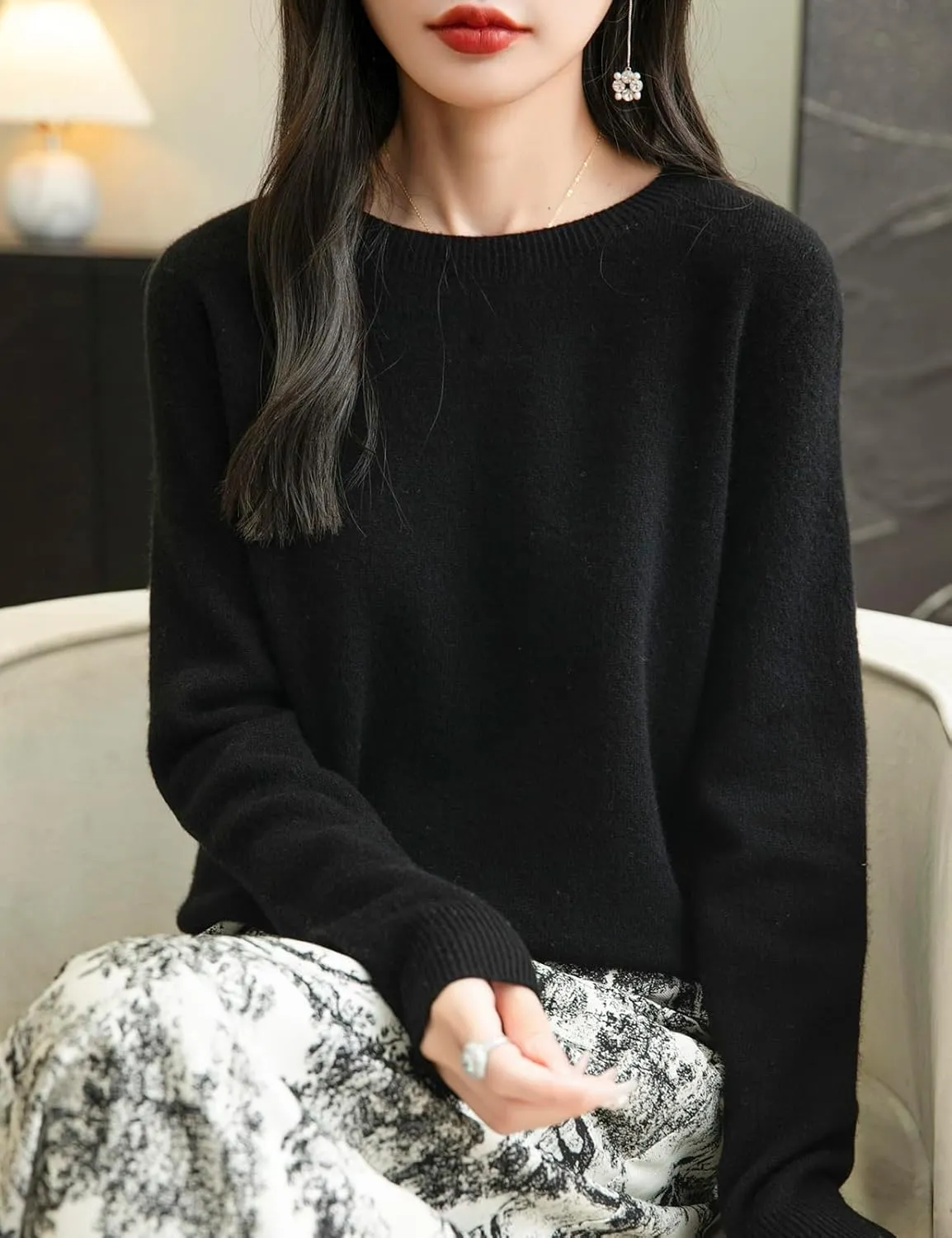 Women's 100% Merino Wool 2025 Fall Winter First-Line Ready to Wear Long Sleeve Seamless Knit Crewneck Sweater