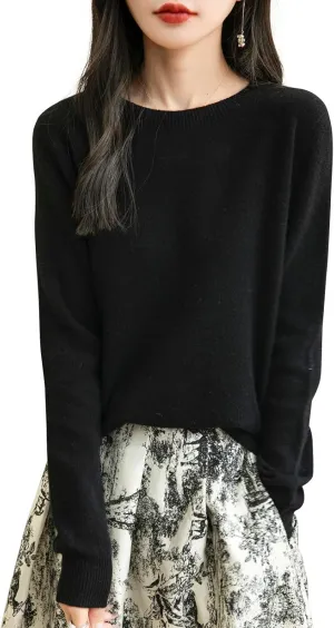 Women's 100% Merino Wool 2025 Fall Winter First-Line Ready to Wear Long Sleeve Seamless Knit Crewneck Sweater