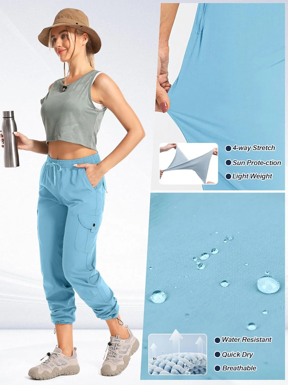 Womens Hiking Pants Quick Dry Lightweight UPF 50 Travel Golf Pants Work Camping Outdoor Cargo Pants Pockets