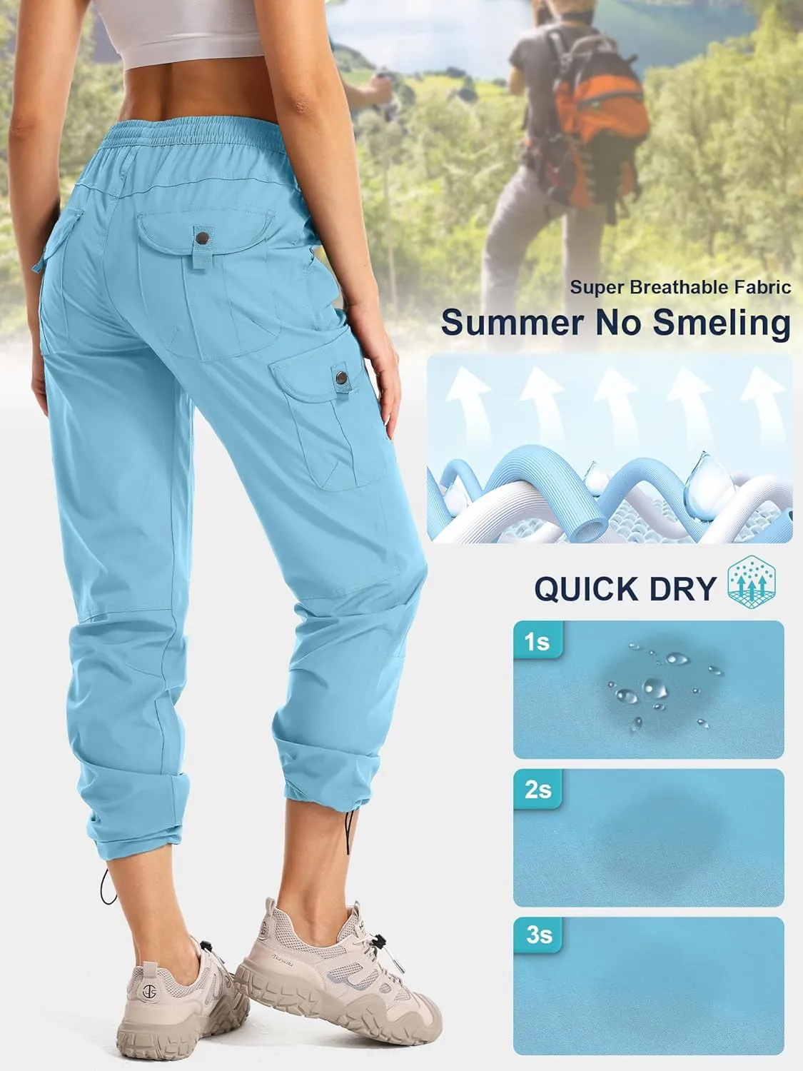 Womens Hiking Pants Quick Dry Lightweight UPF 50 Travel Golf Pants Work Camping Outdoor Cargo Pants Pockets