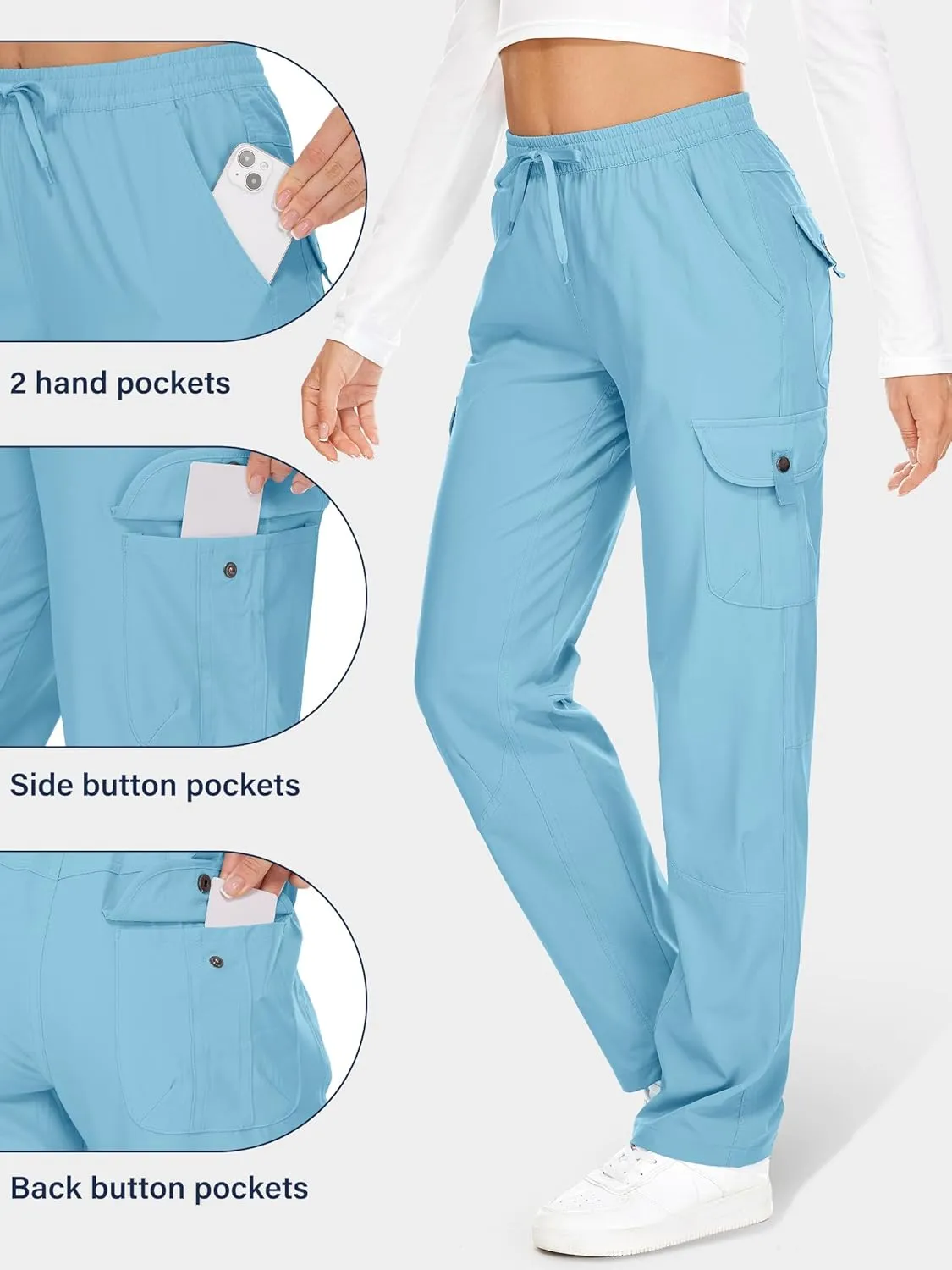 Womens Hiking Pants Quick Dry Lightweight UPF 50 Travel Golf Pants Work Camping Outdoor Cargo Pants Pockets