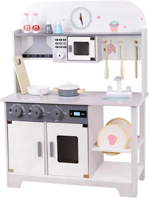 Wooden Kitchen Sets for Kids, Play Toddler Kitchen Playset, Chef Pretend Kitchen with Plenty of Play Features, Toy Kitchen with Toy Food & Cookware Accessories, Early Education Toy Gift for Boys Girls