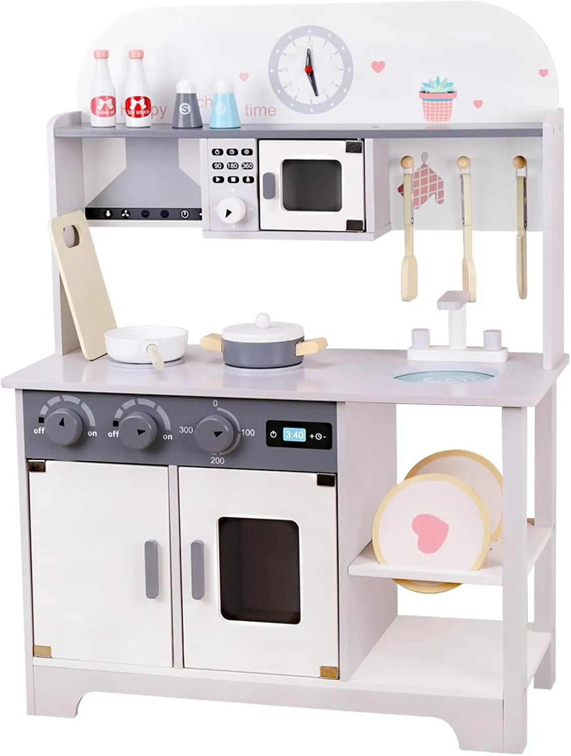 Wooden Kitchen Sets for Kids, Play Toddler Kitchen Playset, Chef Pretend Kitchen with Plenty of Play Features, Toy Kitchen with Toy Food & Cookware Accessories, Early Education Toy Gift for Boys Girls