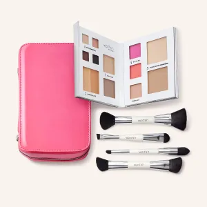 Woosh Beauty, Jetsetter Bundle, Fold out Face Original, Essential Brush Set, Travel Case in Hot Pink, #2 Medium Light