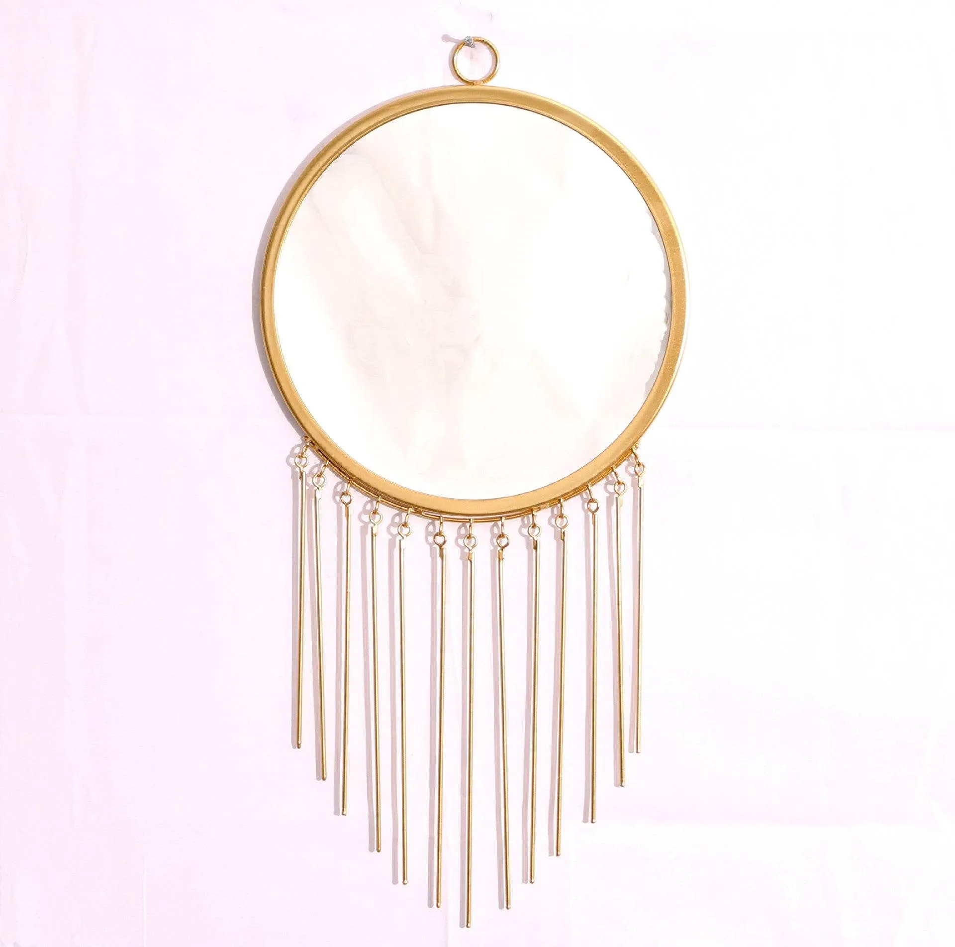 Wrought Iron Round Frame Decorative Wall-Mounted Mirror Gold Leaf Wall-Mounted Mirror