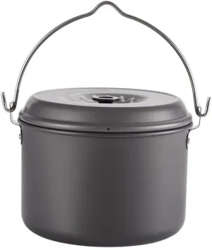 Yardwe 4l Large Capacity Camping Pot Portable Cookware for 4-6 People Outdoor Cooking Pot Hanging Handle Hiking Camping Kitchenware