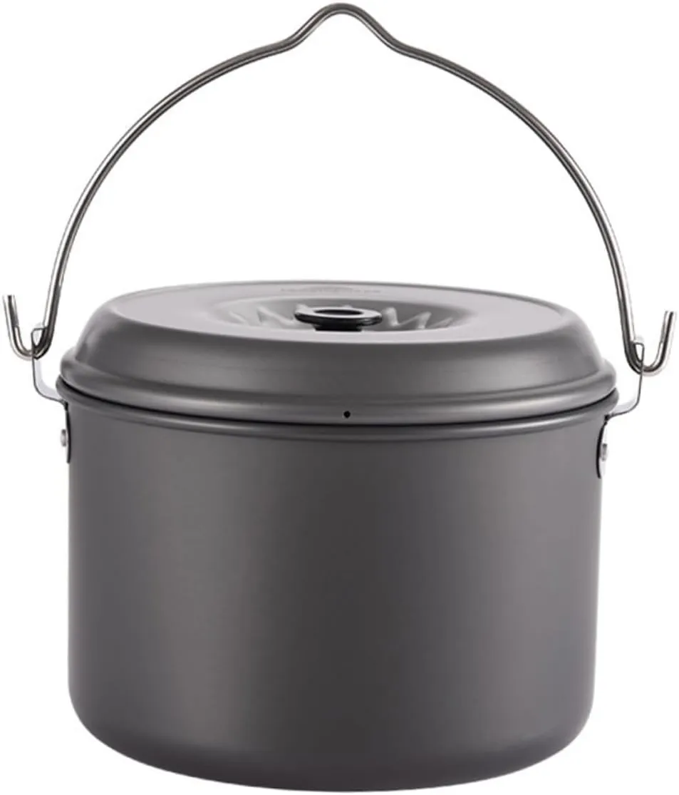 Yardwe 4l Large Capacity Camping Pot Portable Cookware for 4-6 People Outdoor Cooking Pot Hanging Handle Hiking Camping Kitchenware