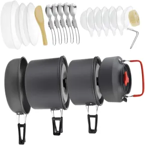 Yardwe Camping Pots and Pans Set 1 Set Picnic Cookware Portable Tea Pot Outdoor Cooking Kit for 4-5 People Use