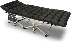 YELLOW JACKET Camping Cot with Mattress for Adults, Folding Sleeping Cot 600lbs Max Load, Portable Camping Cot with Carry Bag, 28" Wide Cot for Camping, Home,Office,Travel (Black)