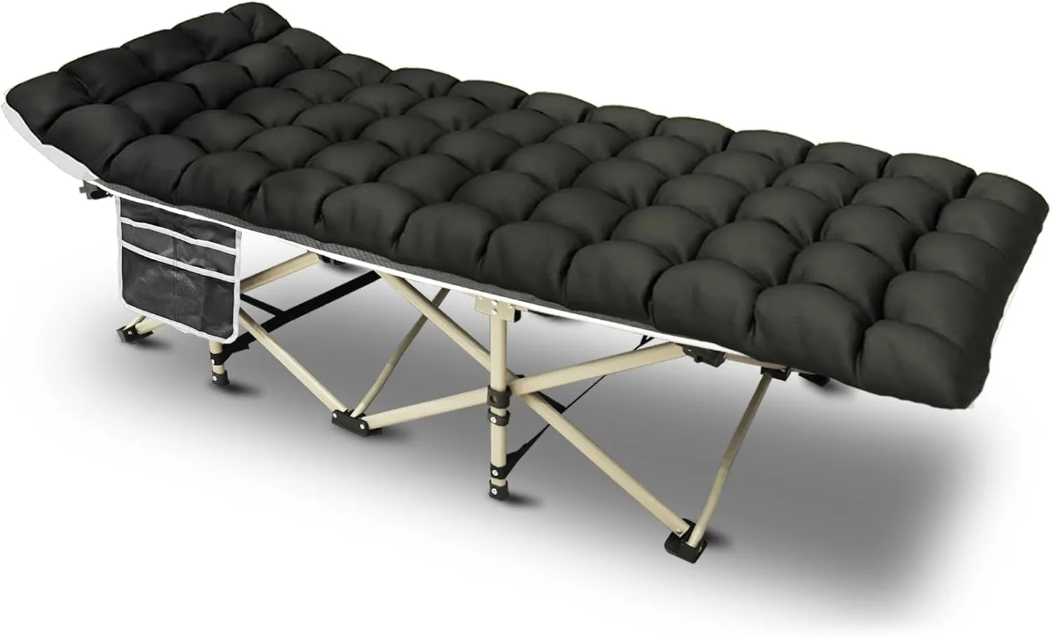 YELLOW JACKET Camping Cot with Mattress for Adults, Folding Sleeping Cot 600lbs Max Load, Portable Camping Cot with Carry Bag, 28" Wide Cot for Camping, Home,Office,Travel (Black)
