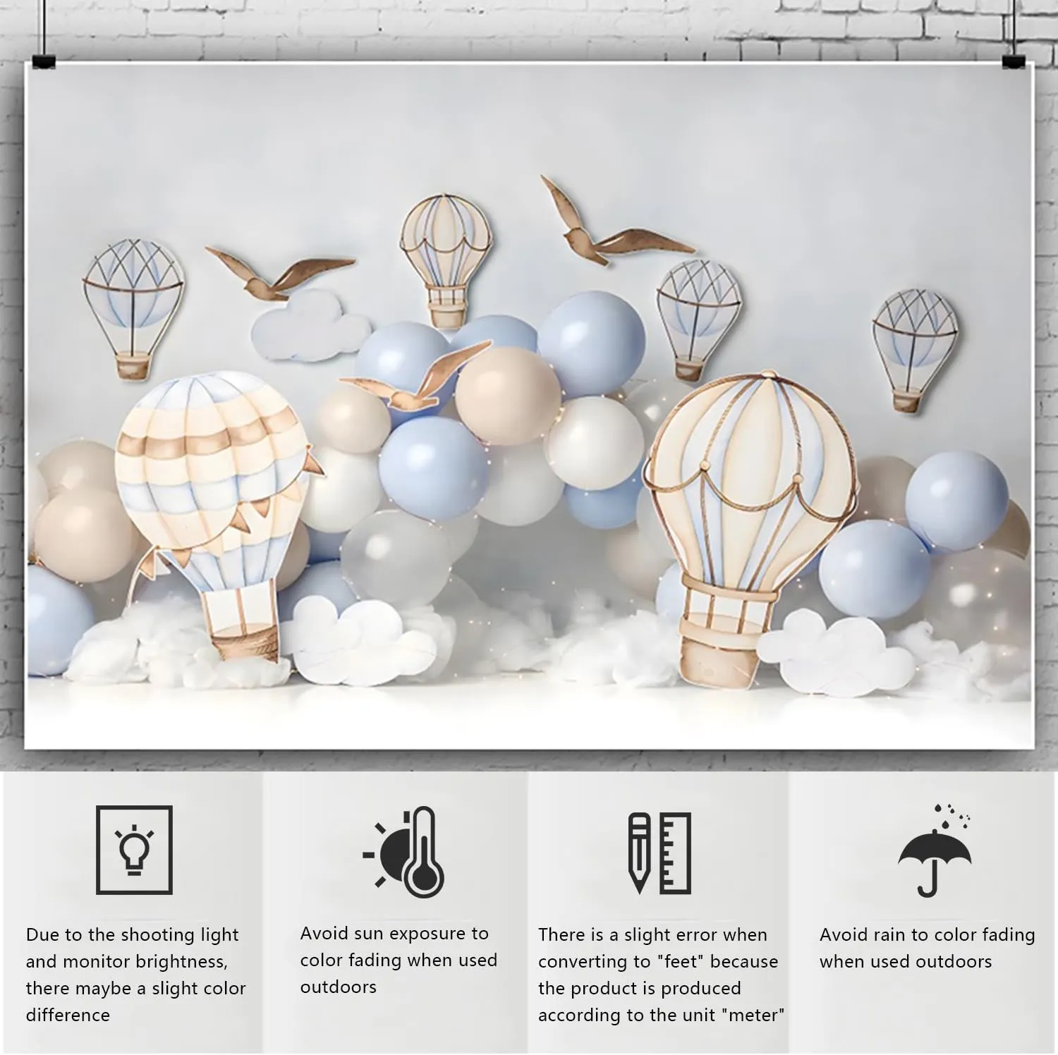 YongFoto Hot Air Balloon Backdrop 8x6ft Seagulls Clouds Sky Travel Adventure Flying Tour Photography Background Landing Soon Baby Shower First Trip 1st Birthday Party Banner Portraits Photoshoot