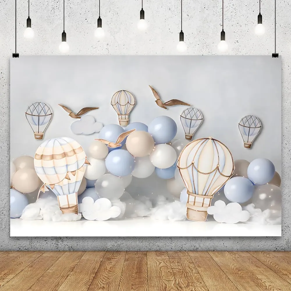 YongFoto Hot Air Balloon Backdrop 8x6ft Seagulls Clouds Sky Travel Adventure Flying Tour Photography Background Landing Soon Baby Shower First Trip 1st Birthday Party Banner Portraits Photoshoot