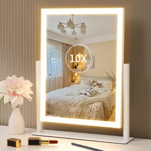 Yumelivi LED Vanity Mirror with Touch Controls, Tabletop Makeup Mirror with Bright Lighting, White