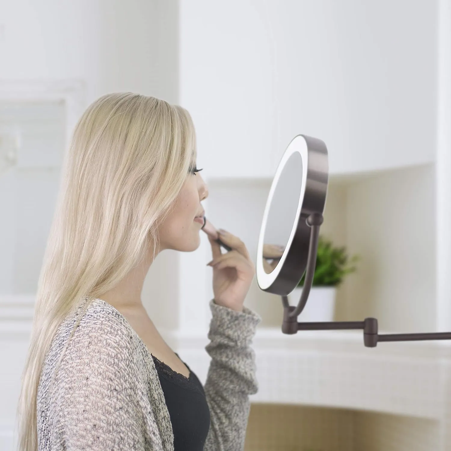 Zadro 11" LED Wall Mounted Makeup Mirror 10X/1X Shaving Mirror Cordless or Battery Operated Vanity Mirrors for Wall (Large | 10X/1X | 11" x 14.5", Oil-rubbed Bronze)