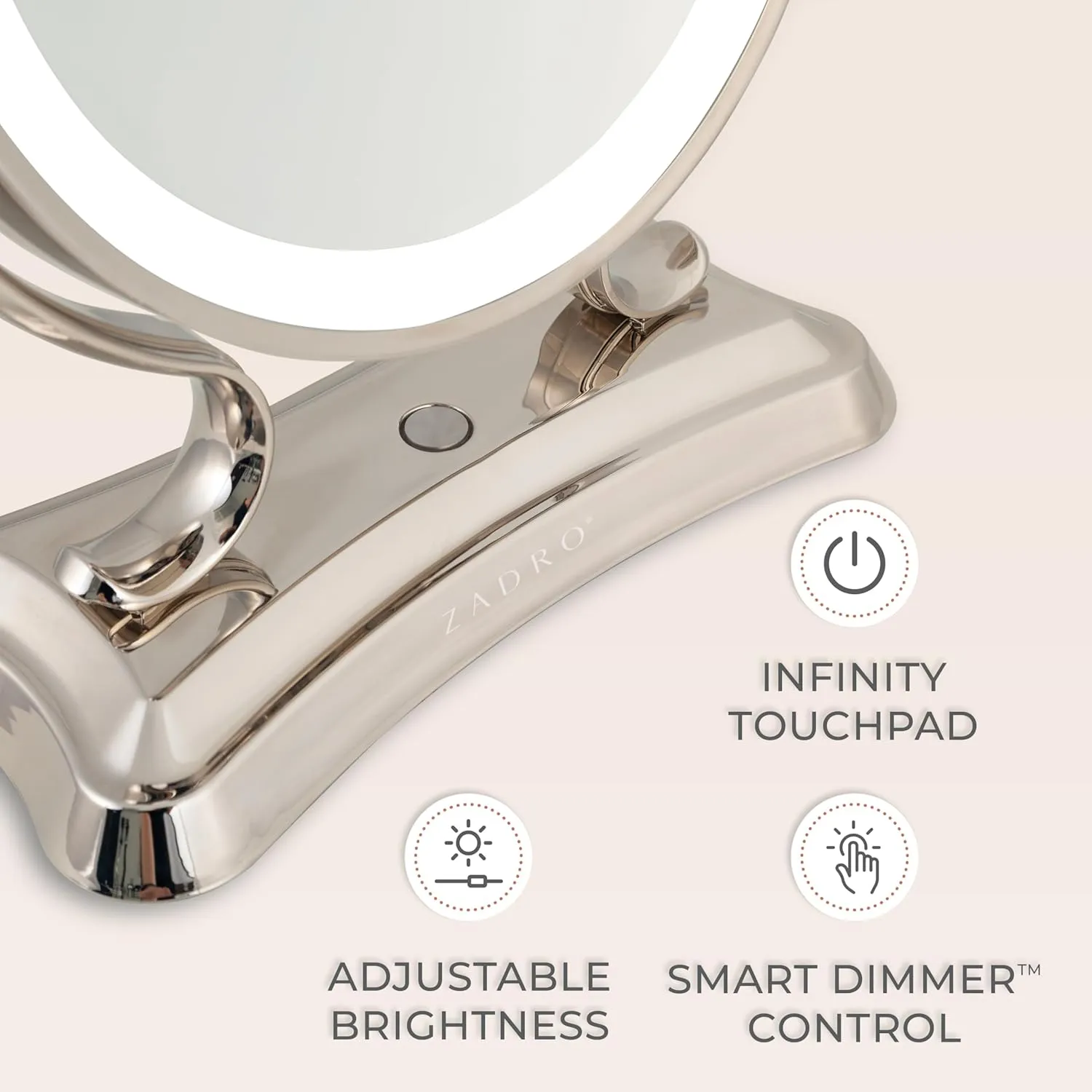 Zadro 12" Glamour LED Makeup Mirror with Lights and Magnification 5X/1X Touch Control Mirror with Lights for Makeup Desk (X-Large | 12" W x 16" H | Polished Nickel)