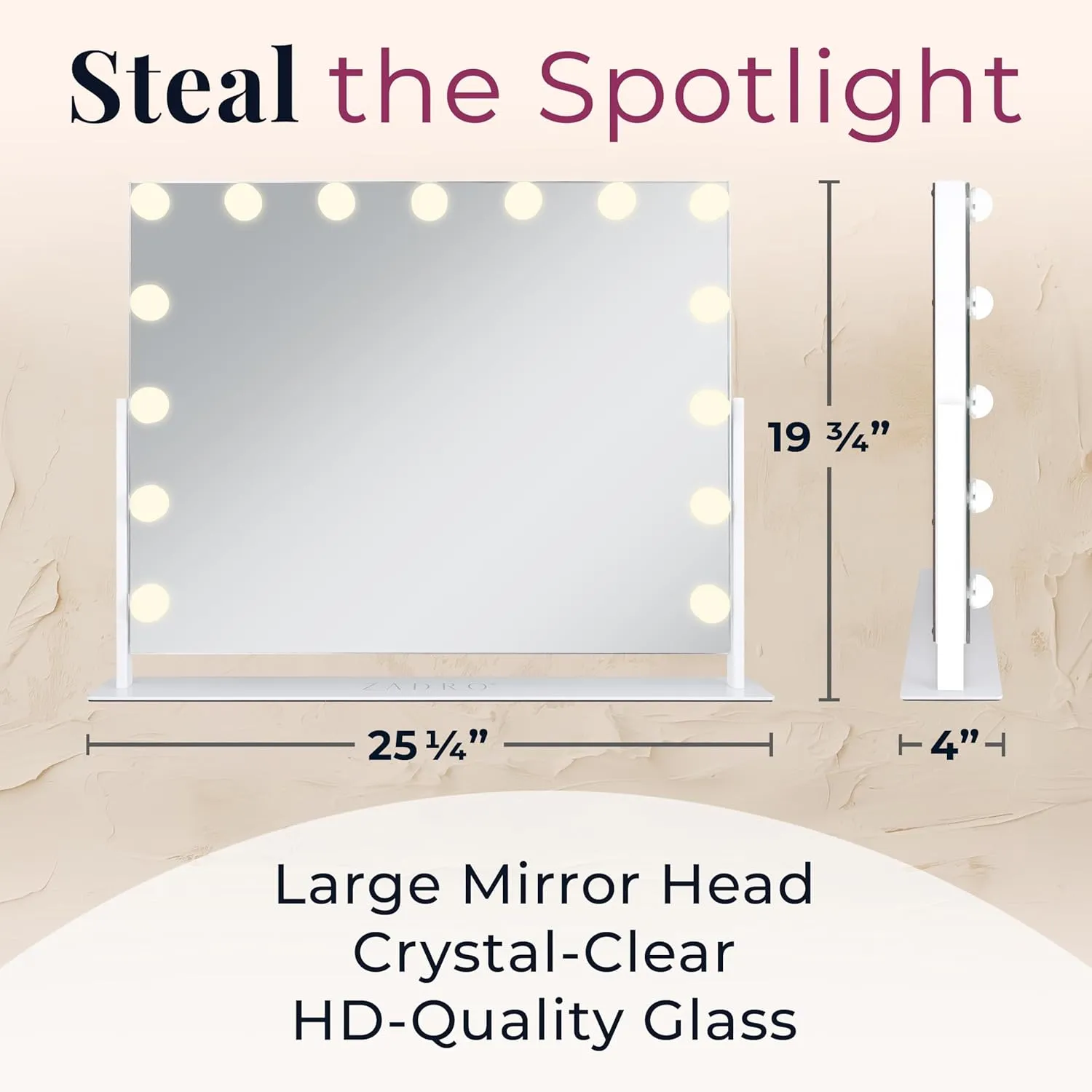 Zadro Hollywood Lighted Vanity Mirror with 15 LED Bulbs, 3 Color Light Settings, 360° Rotation Makeup Mirror Head (26" H x 20" W | 1X | Neutral)