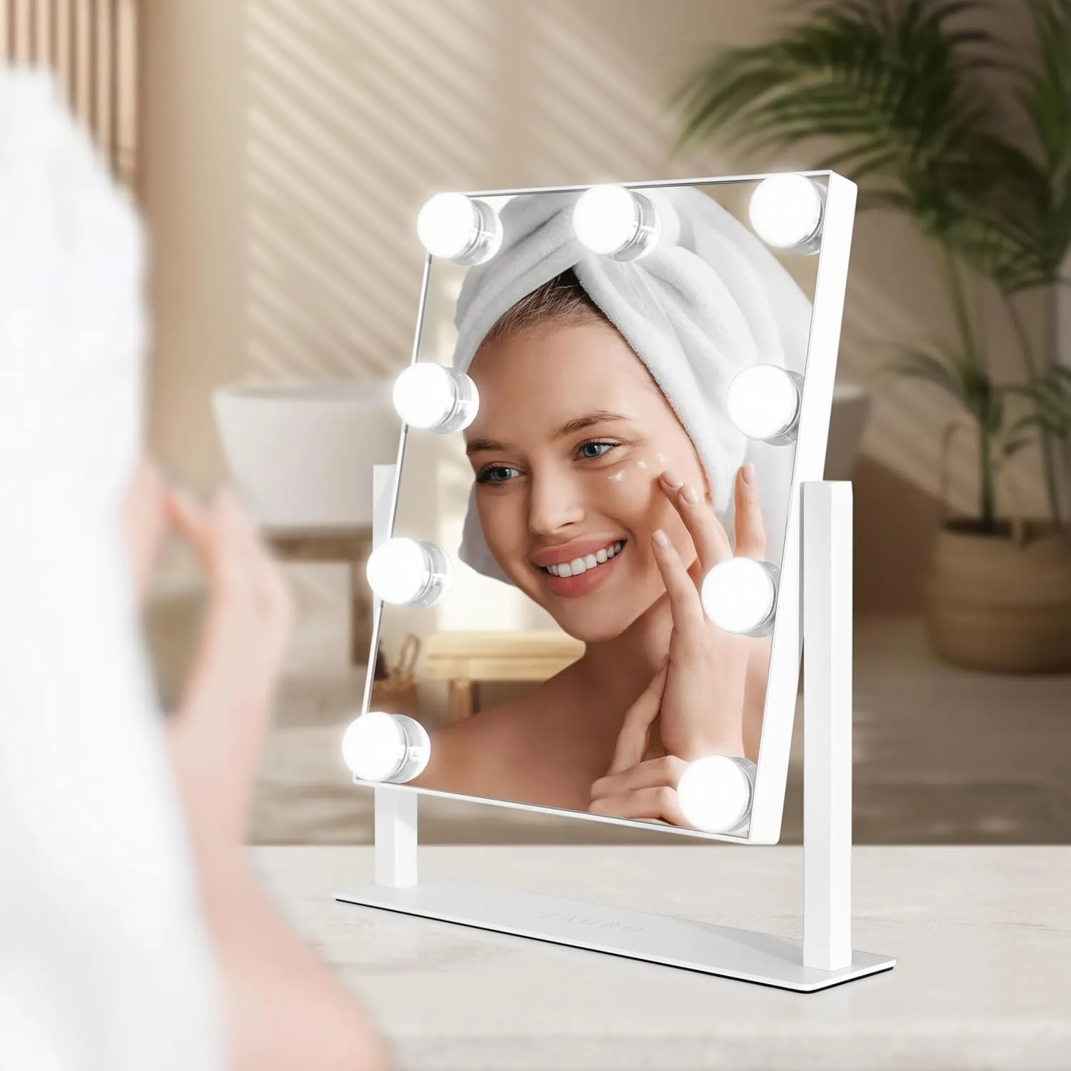 Zadro Hollywood Lighted Vanity Mirror with 9 LED Bulbs, 3 Color Light Settings, 360° Rotation Makeup Mirror Head (14" H x 12" W | 1X | Neutral)