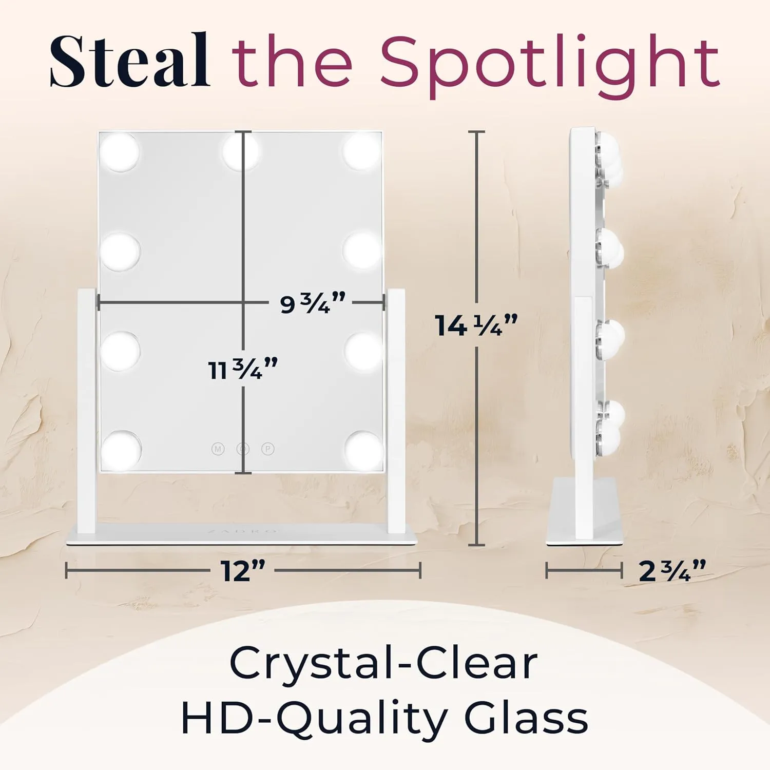 Zadro Hollywood Lighted Vanity Mirror with 9 LED Bulbs, 3 Color Light Settings, 360° Rotation Makeup Mirror Head (14" H x 12" W | 1X | Neutral)