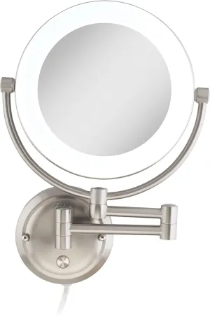 Zadro Lexington LED Lighted Wall Mounted Makeup Mirror with Magnification Two-Sided Swivel Extendable Bathroom Mirror (10X/1X, 10" Head, 7.5" Mirror, Plug-in, Satin Nickel)