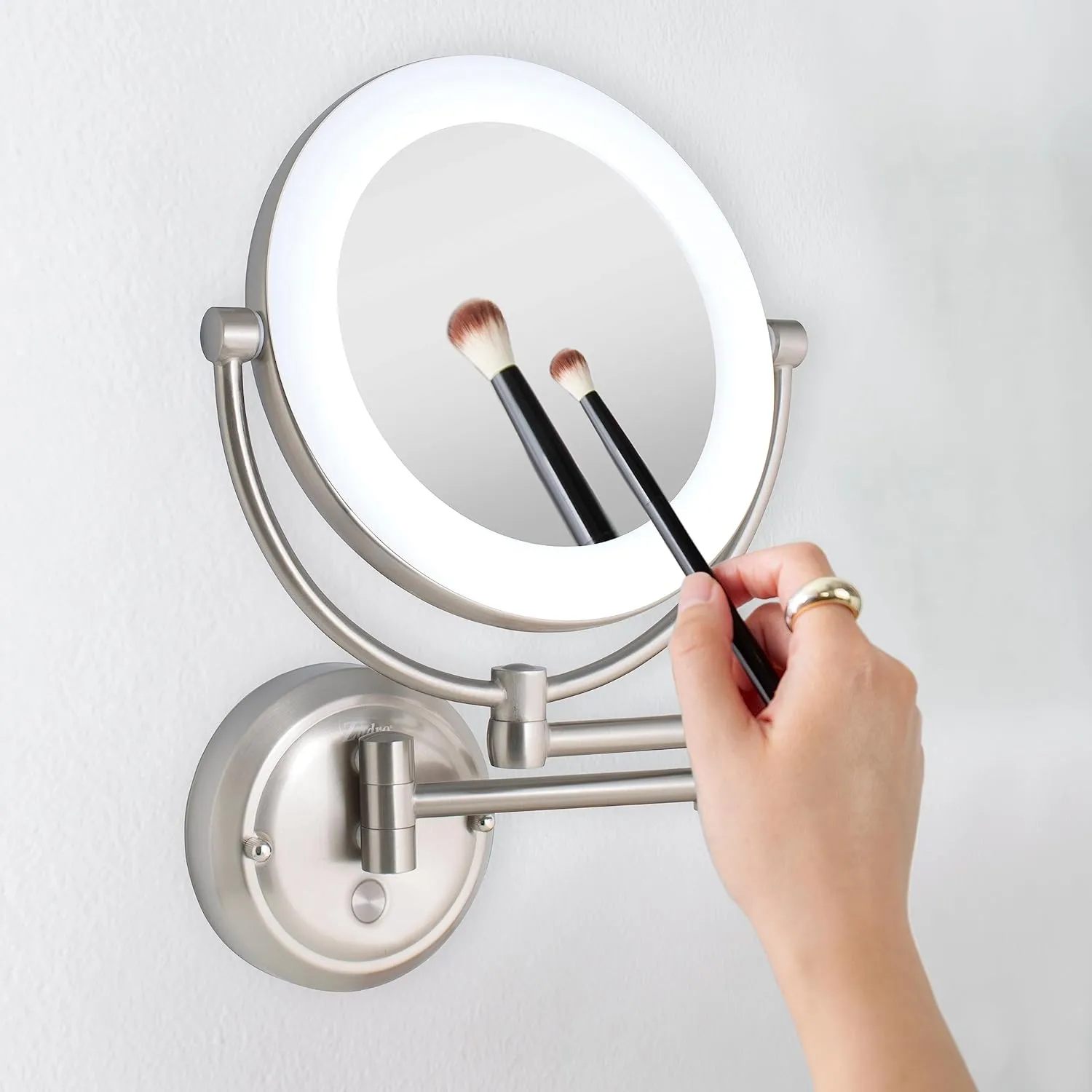 Zadro Lexington LED Lighted Wall Mounted Makeup Mirror with Magnification Two-Sided Swivel Extendable Bathroom Mirror (10X/1X, 10" Head, 7.5" Mirror, Plug-in, Satin Nickel)
