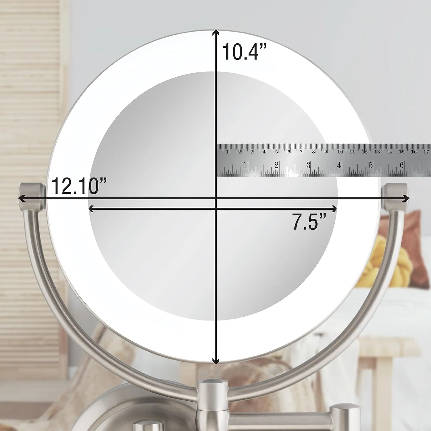 Zadro Lexington LED Lighted Wall Mounted Makeup Mirror with Magnification Two-Sided Swivel Extendable Bathroom Mirror (10X/1X, 10" Head, 7.5" Mirror, Plug-in, Satin Nickel)