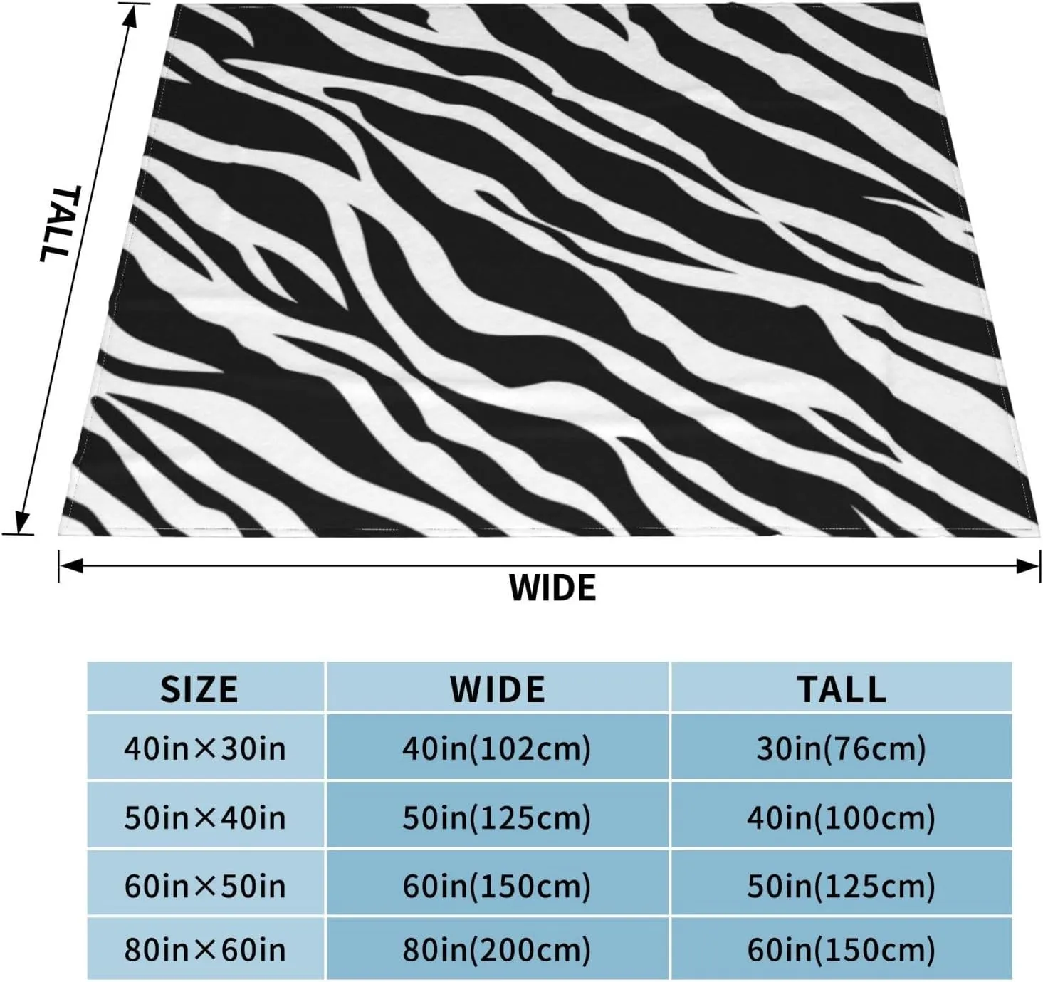 Zebra Print 60"X50" Flannel Blanket - 100% Soft Polyester, Lightweight and Warm, Suitable for Families, Camping, Travel