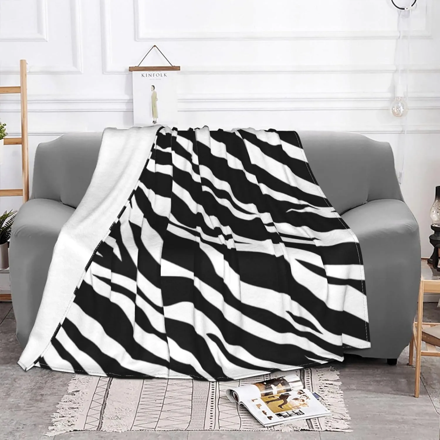 Zebra Print 60"X50" Flannel Blanket - 100% Soft Polyester, Lightweight and Warm, Suitable for Families, Camping, Travel