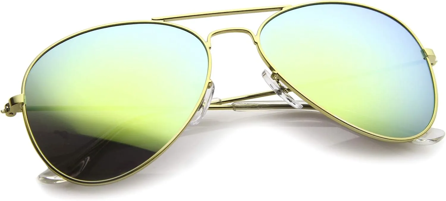 zeroUV Premium Flash Mirror Lens Aviator Sunglasses (Nickel Plated Metal Frame)