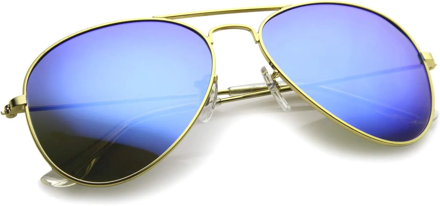zeroUV Premium Flash Mirror Lens Aviator Sunglasses (Nickel Plated Metal Frame)