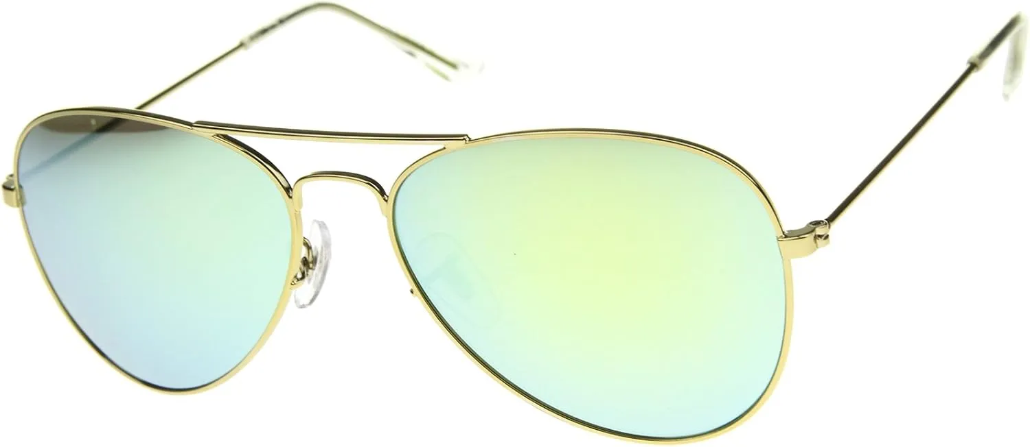 zeroUV Premium Flash Mirror Lens Aviator Sunglasses (Nickel Plated Metal Frame)