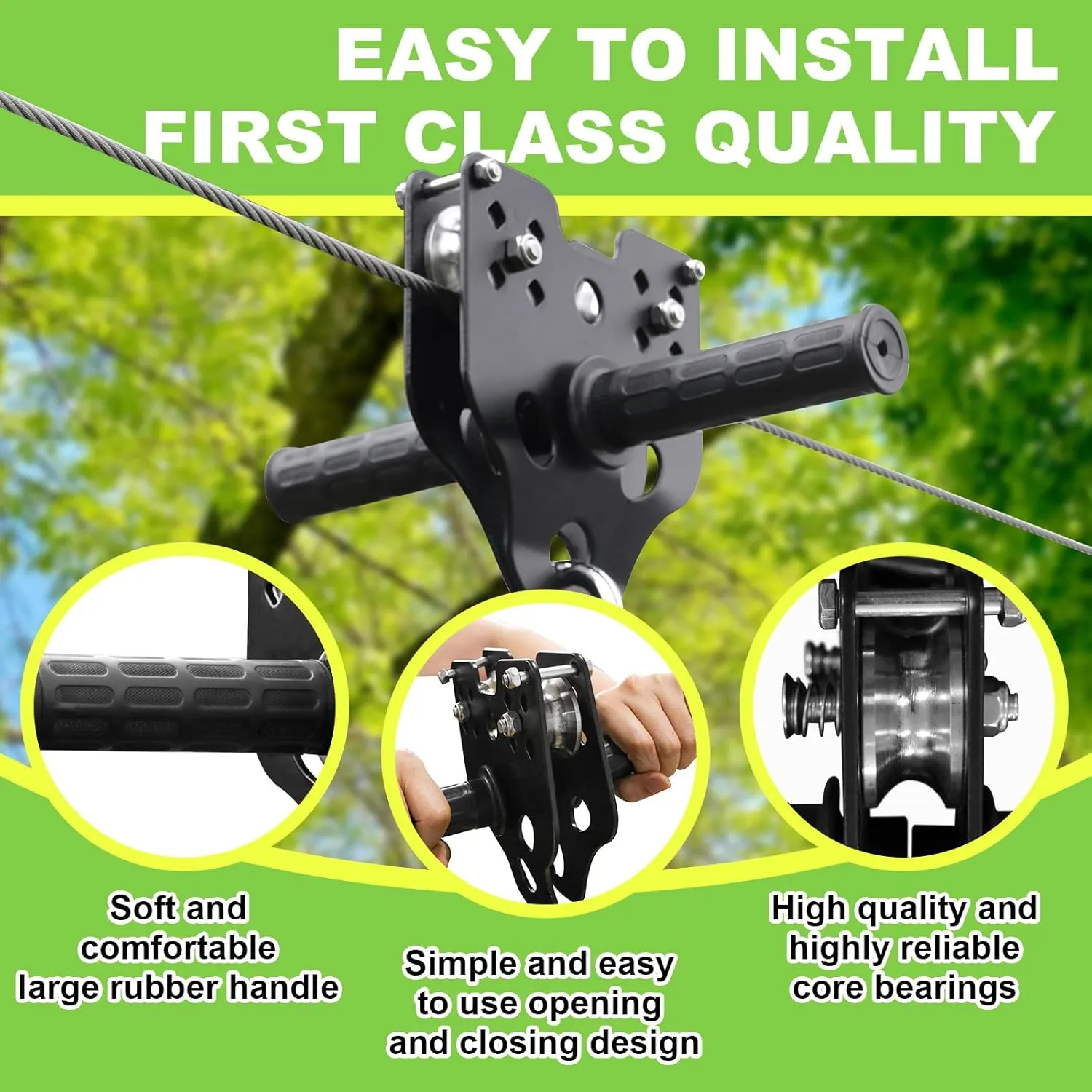 Zipline for Backyard Kids and Adults,Zipline Kits for Backyard with 160ft Cable,6ft Zipline Spring Brake and Belt,Zip line Trolley with Handle,seat and Bag
