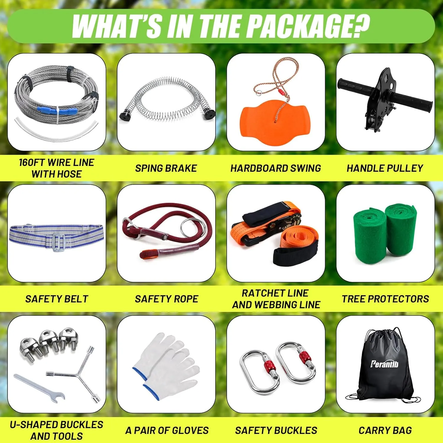 Zipline for Backyard Kids and Adults,Zipline Kits for Backyard with 160ft Cable,6ft Zipline Spring Brake and Belt,Zip line Trolley with Handle,seat and Bag