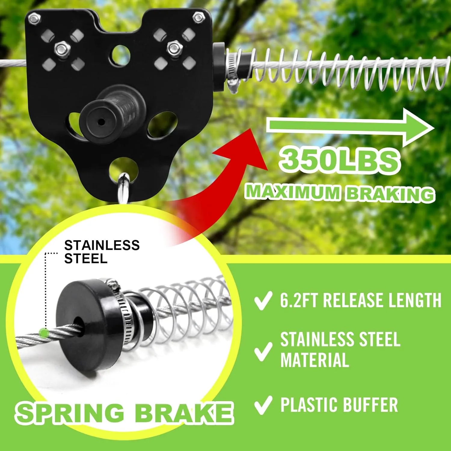 Zipline for Backyard Kids and Adults,Zipline Kits for Backyard with 160ft Cable,6ft Zipline Spring Brake and Belt,Zip line Trolley with Handle,seat and Bag
