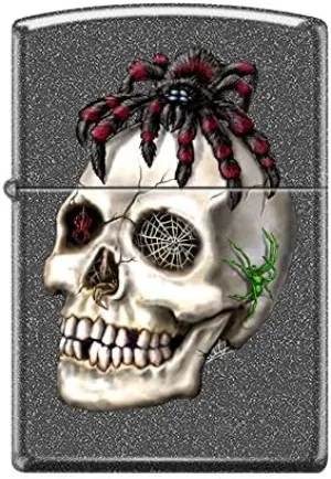 Zippo Custom Design Lighter Spider on Skull Reg Iron Stone Matte Windproof Collectible. Made in USA Limited Edition & Rare