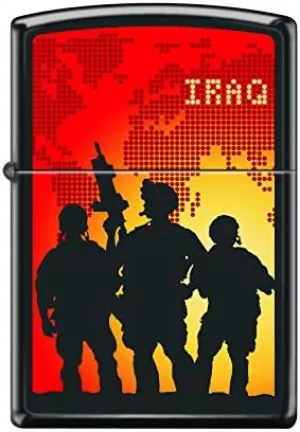 Zippo Custom Lighter Design Military Soldiers Iraq Reg Black Matte Windproof Collectible - Cool Cigarette Lighter Case Made in USA Limited Edition & Rare