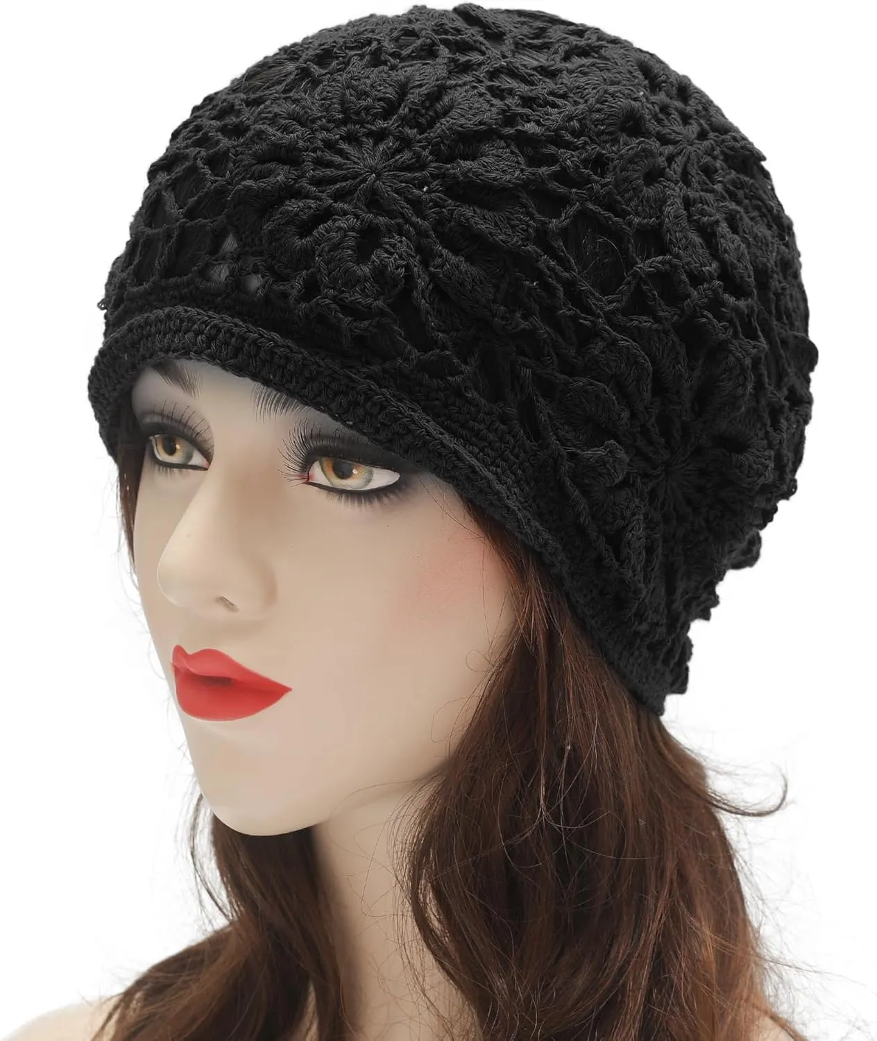 ZLYC Women Cotton Crochet Slouchy Beanie Hat Handmade Knit Summer Skull Cap
