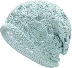 ZLYC Women Cotton Crochet Slouchy Beanie Hat Handmade Knit Summer Skull Cap