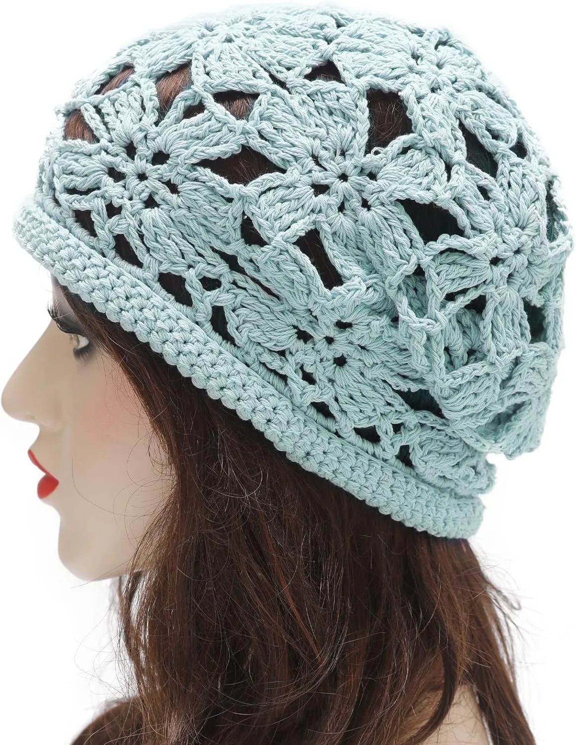 ZLYC Women Cotton Crochet Slouchy Beanie Hat Handmade Knit Summer Skull Cap