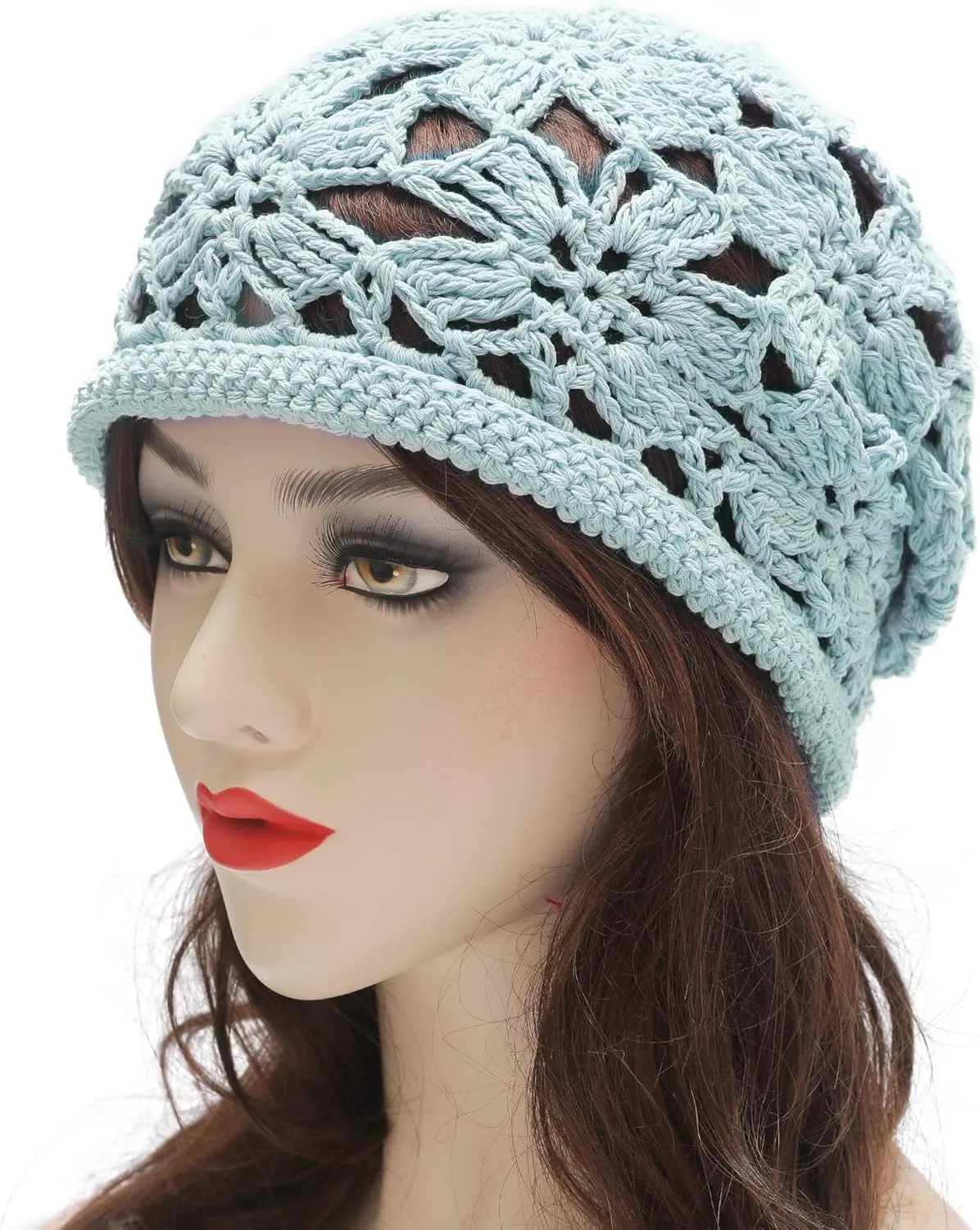 ZLYC Women Cotton Crochet Slouchy Beanie Hat Handmade Knit Summer Skull Cap