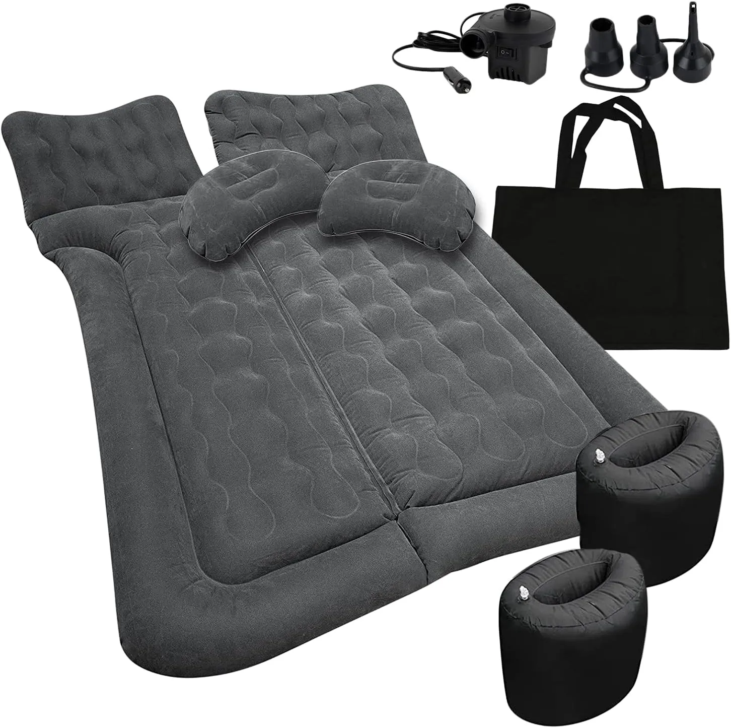 ZONETECH Car Trunk Inflatable Air Mattress - Premium Quality Easy Inflation Air Pump Flocking Surface Back Seat Thickened Bed with 2 -Pillows for Travel Camping Family Outing